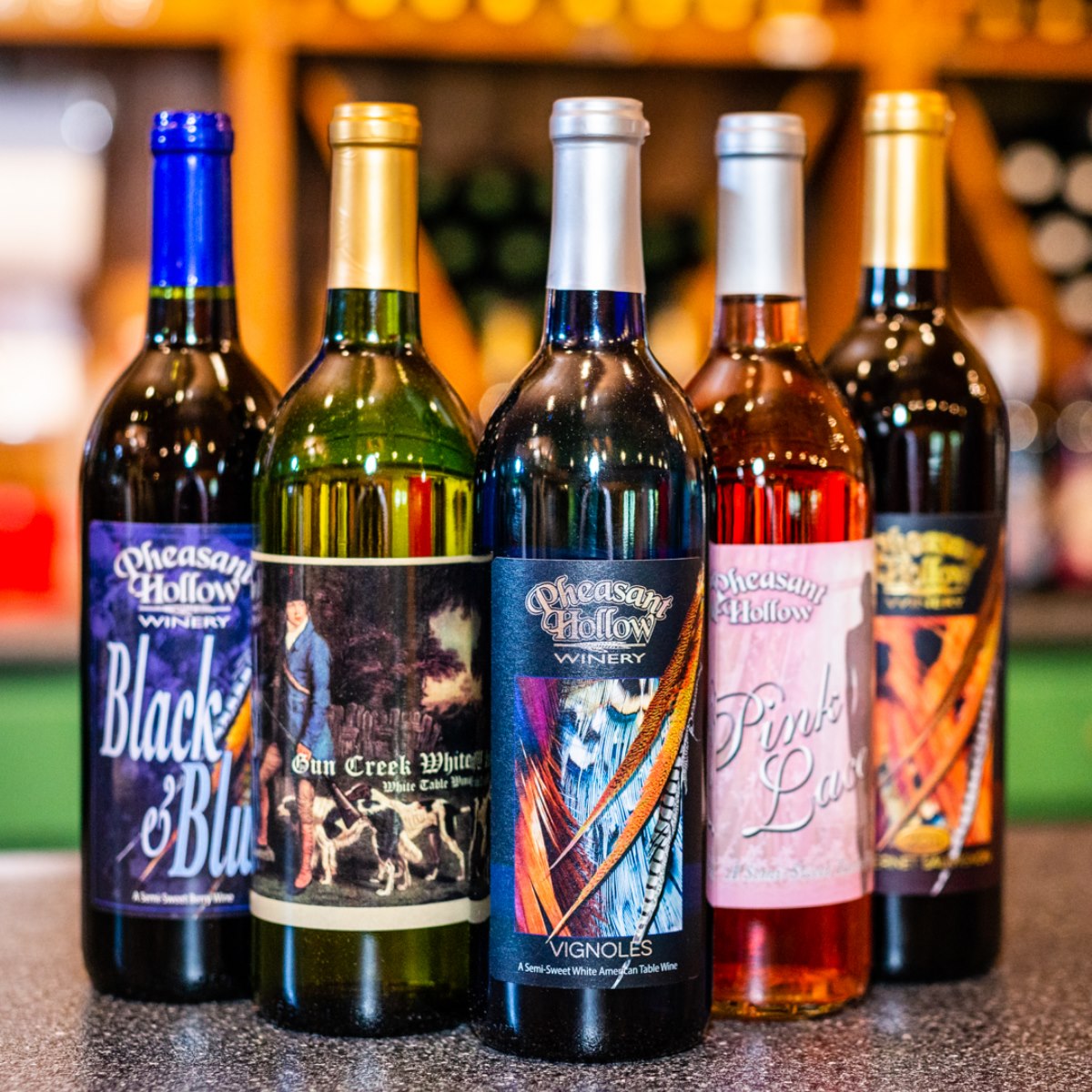 Bottles of wine at Pheasant Hollow winery