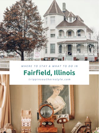 Fairfield, Il. travel guide cover with picture of The Victorian on Main