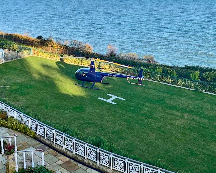 Haven Hall Hotel helicopter on the lower lawn