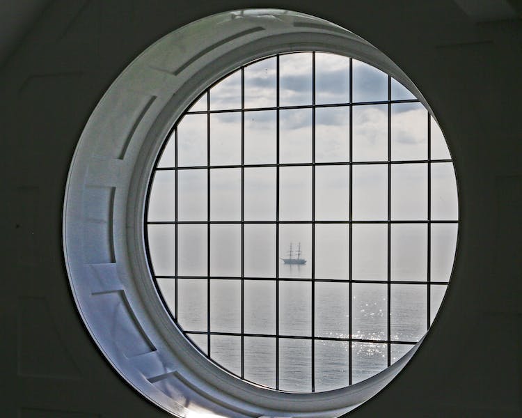 Haven Hall Hotel Penthouse Round Window with tall ship