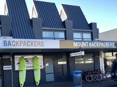 Road frontage of our hostel, right on the doorstep of all the action downtown Mount Maunganui 1