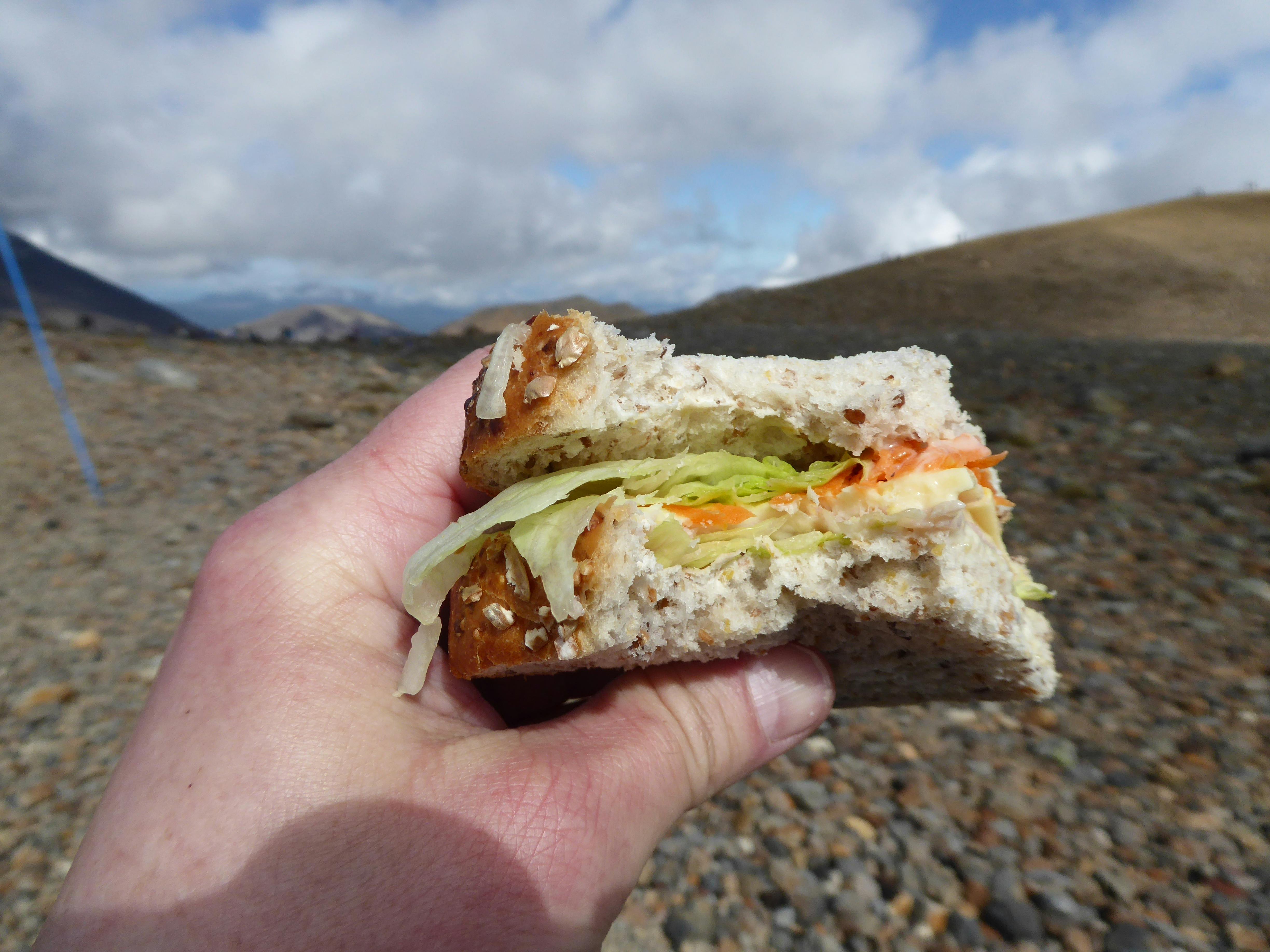 Healthy sandwich with cheese and ham with the Tongariro Alpine Crossing