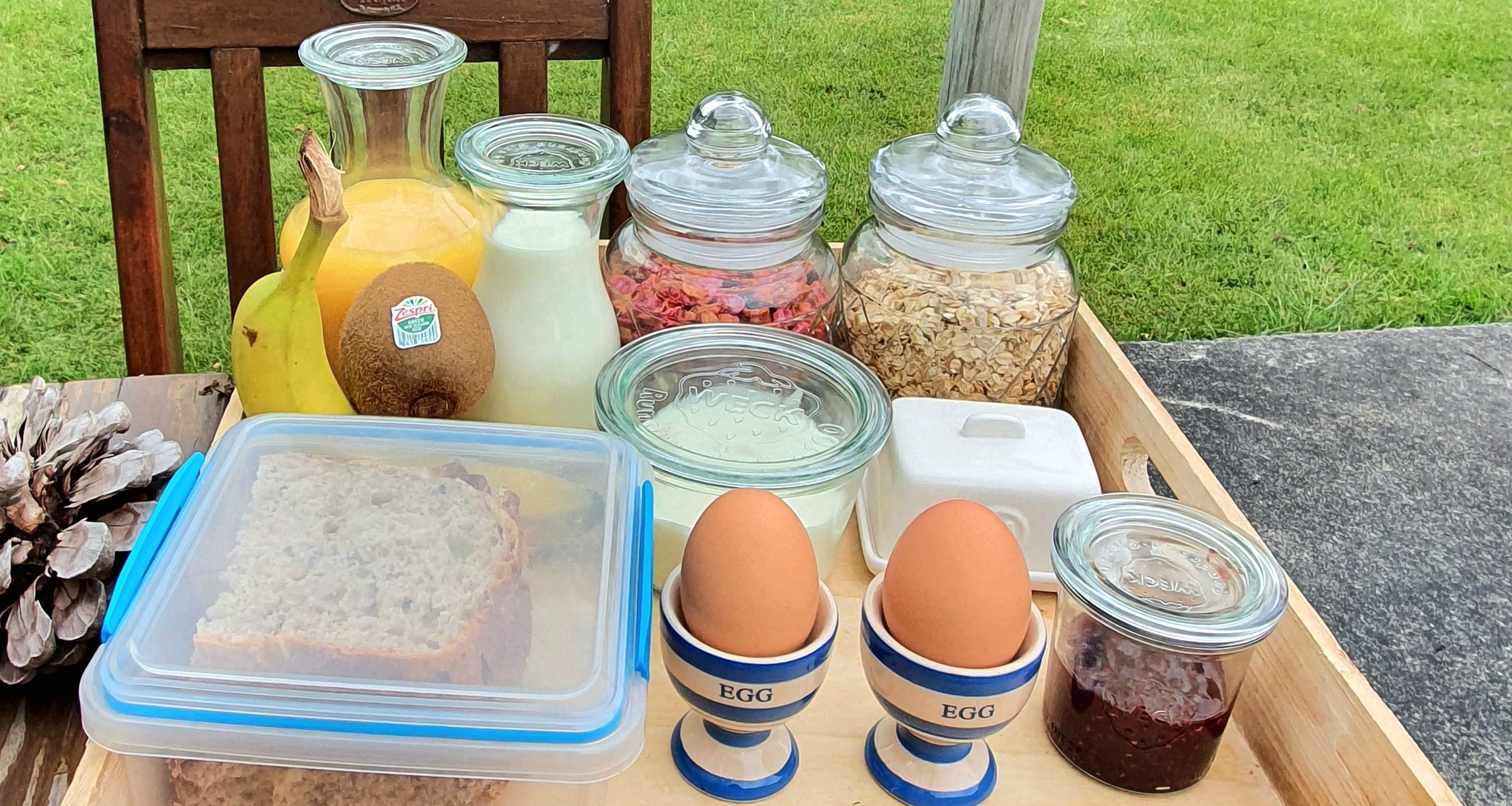 breakfast basket healthy eggs homemade bread