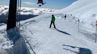 Top of the High Noon Express chairlift on the Turoa ski field, Mt Ruapehu, Tongariro National Park