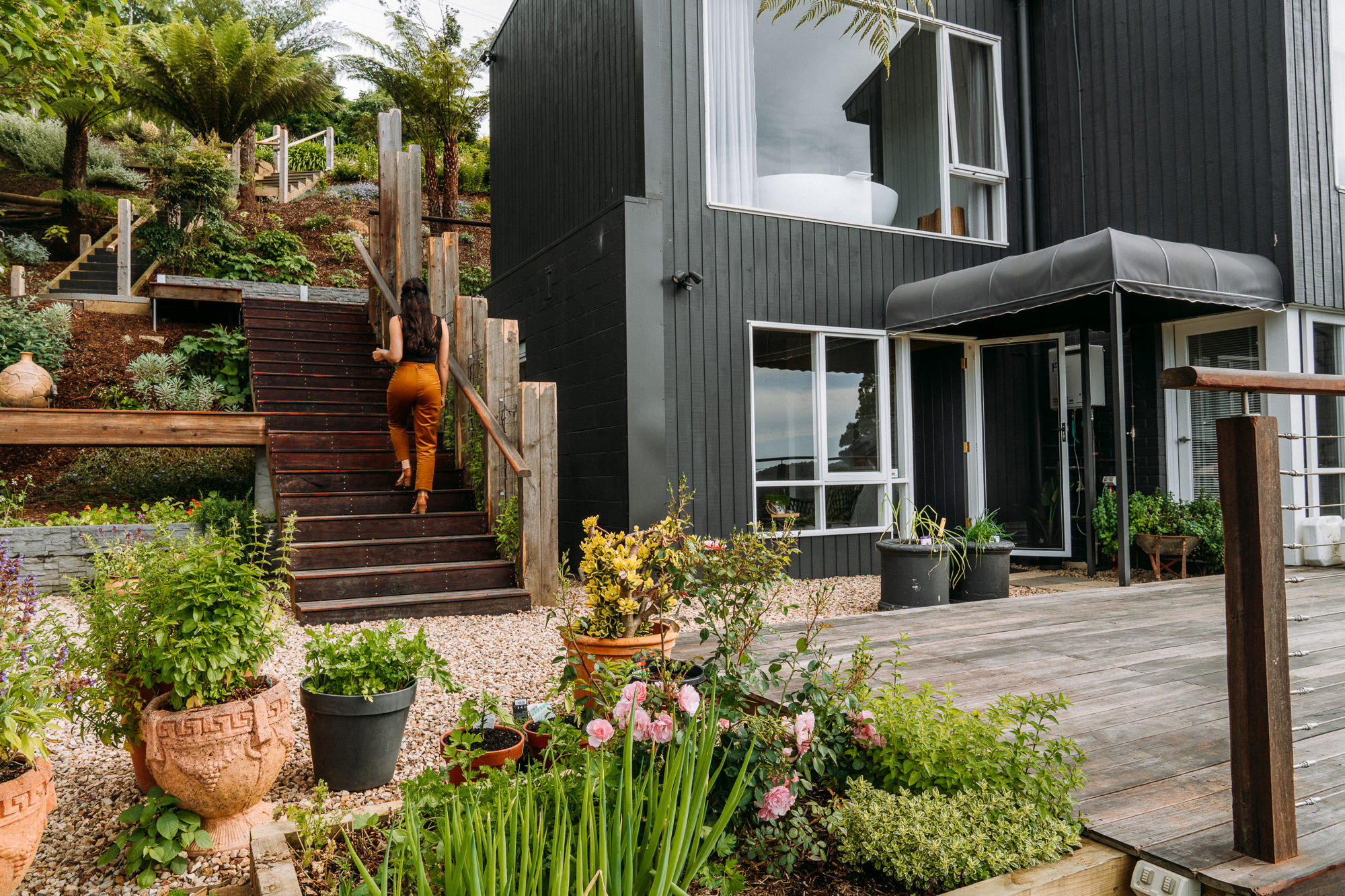 Woman going upstairs