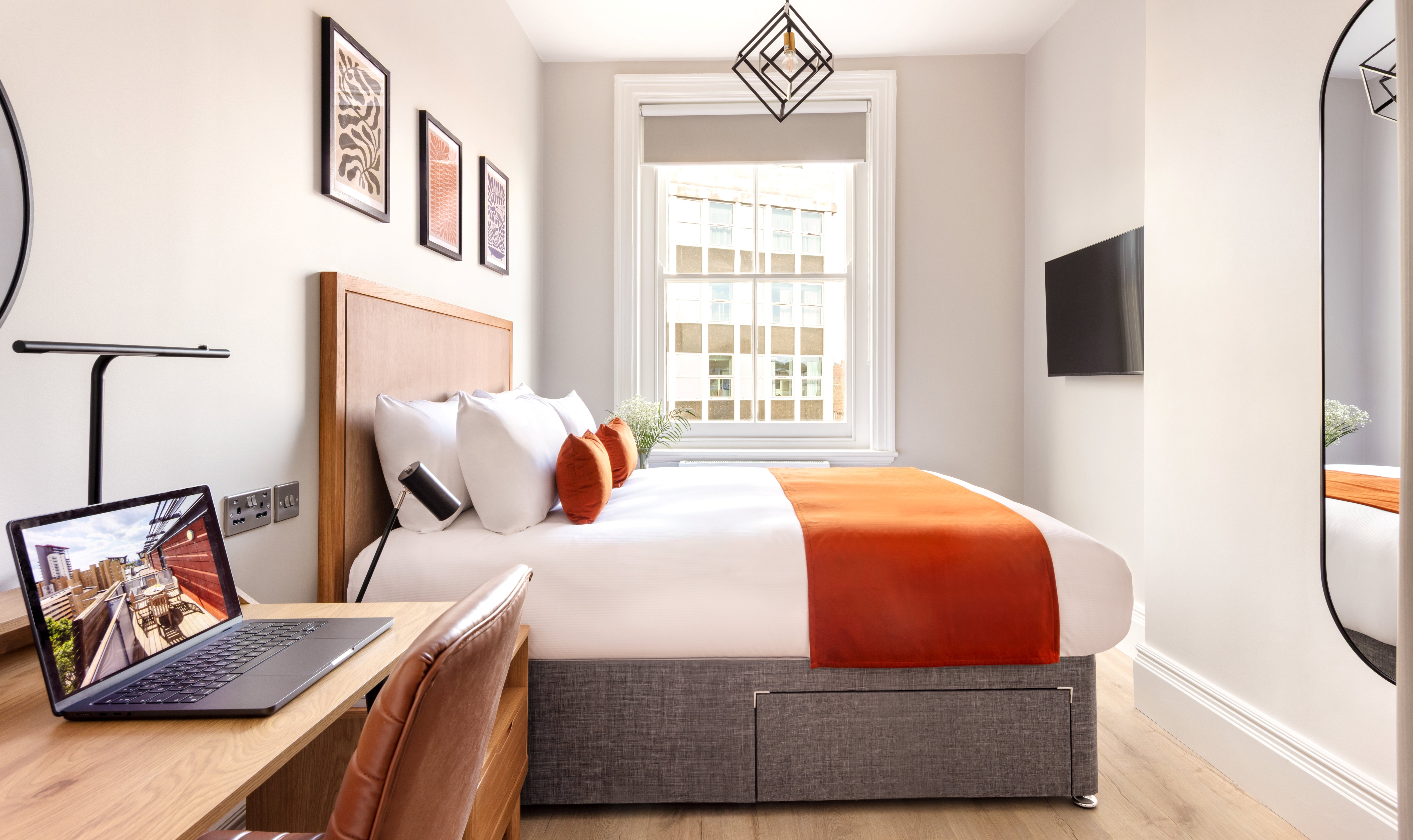 modern bedroom with large double bed