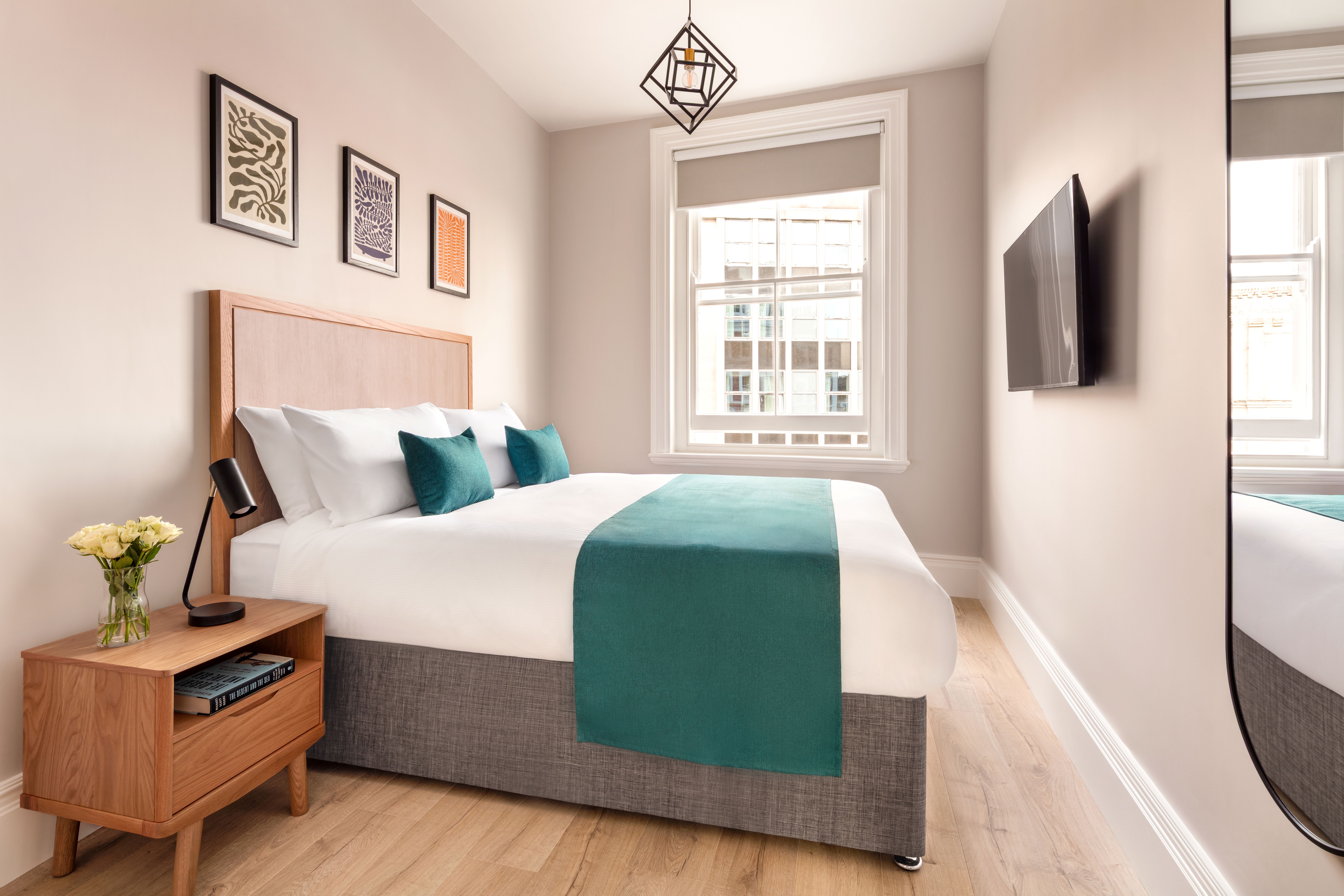 modern bedroom with large double bed