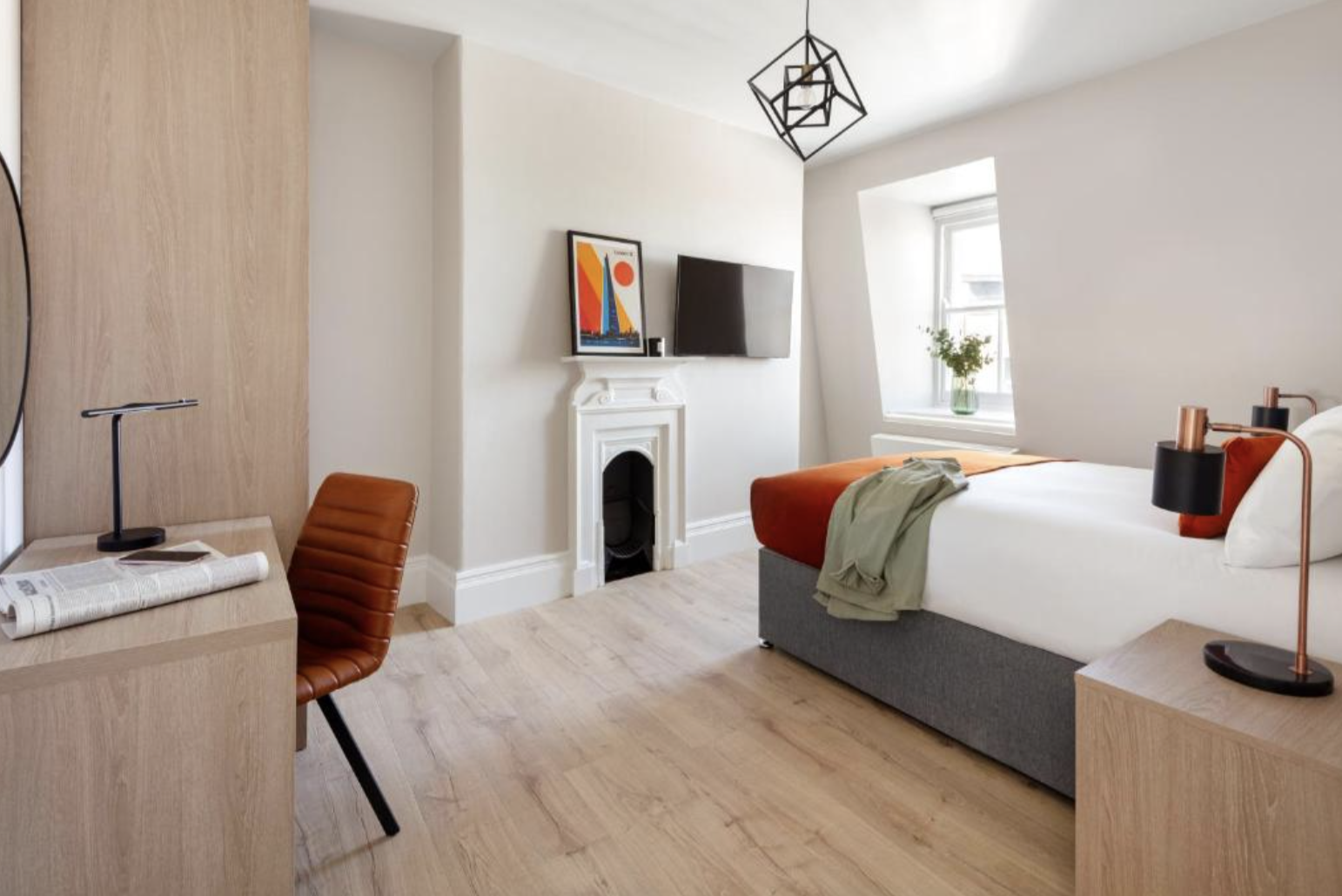 modern bedroom with large double bed