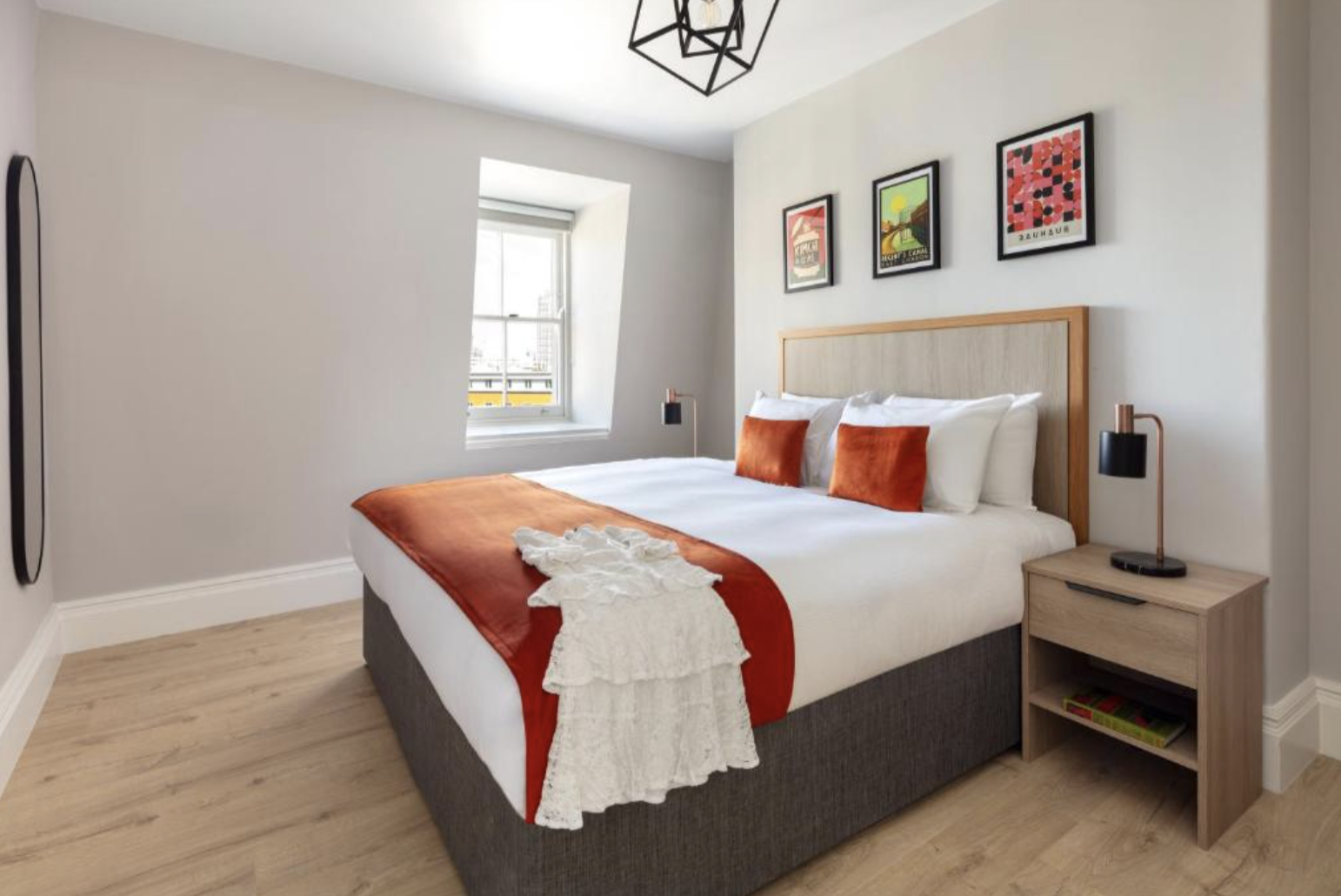 modern bedroom with large double bed