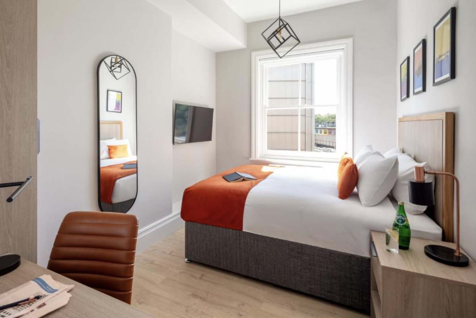 modern bedroom with large double bed