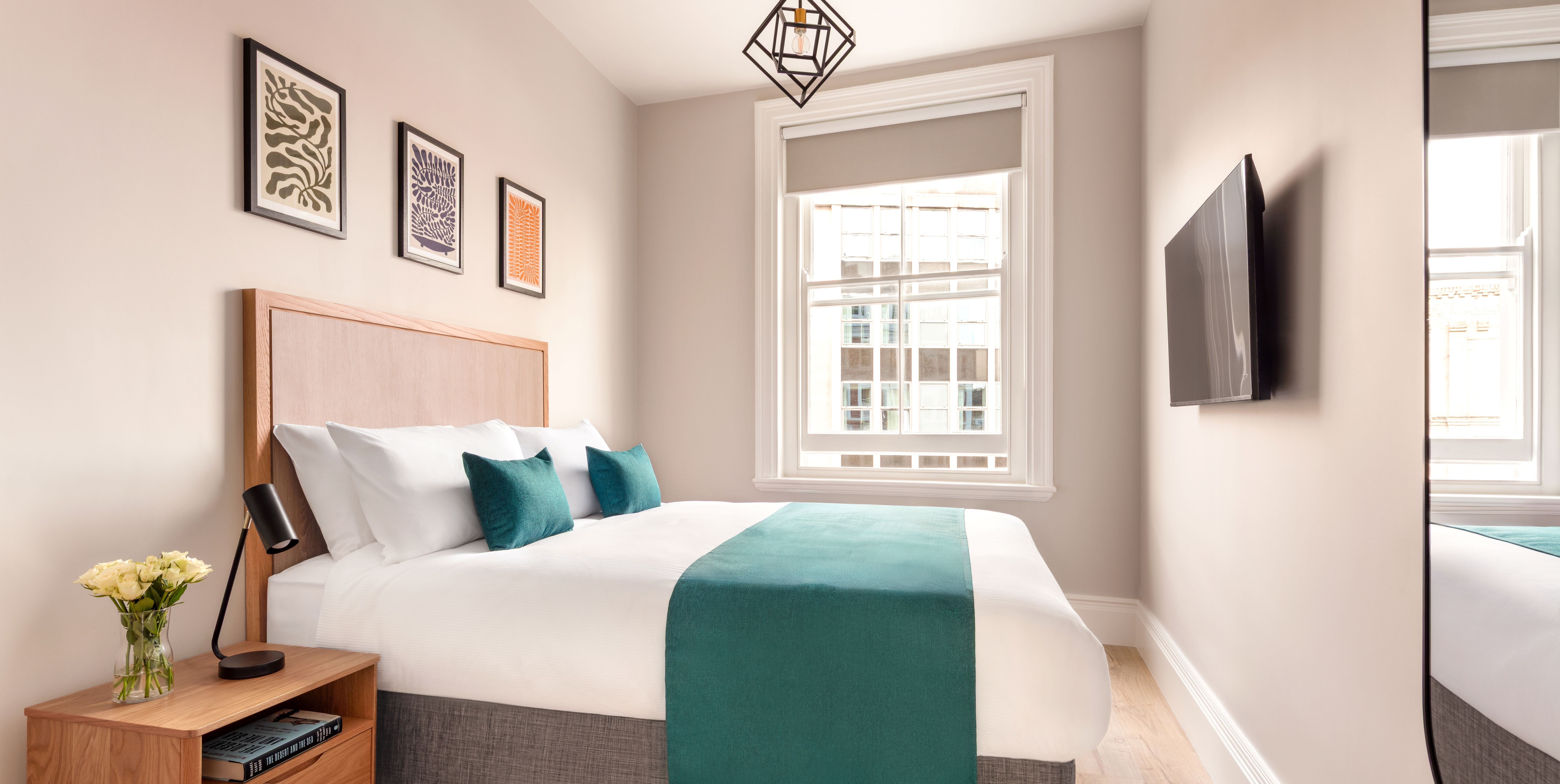 modern bedroom with large double bed