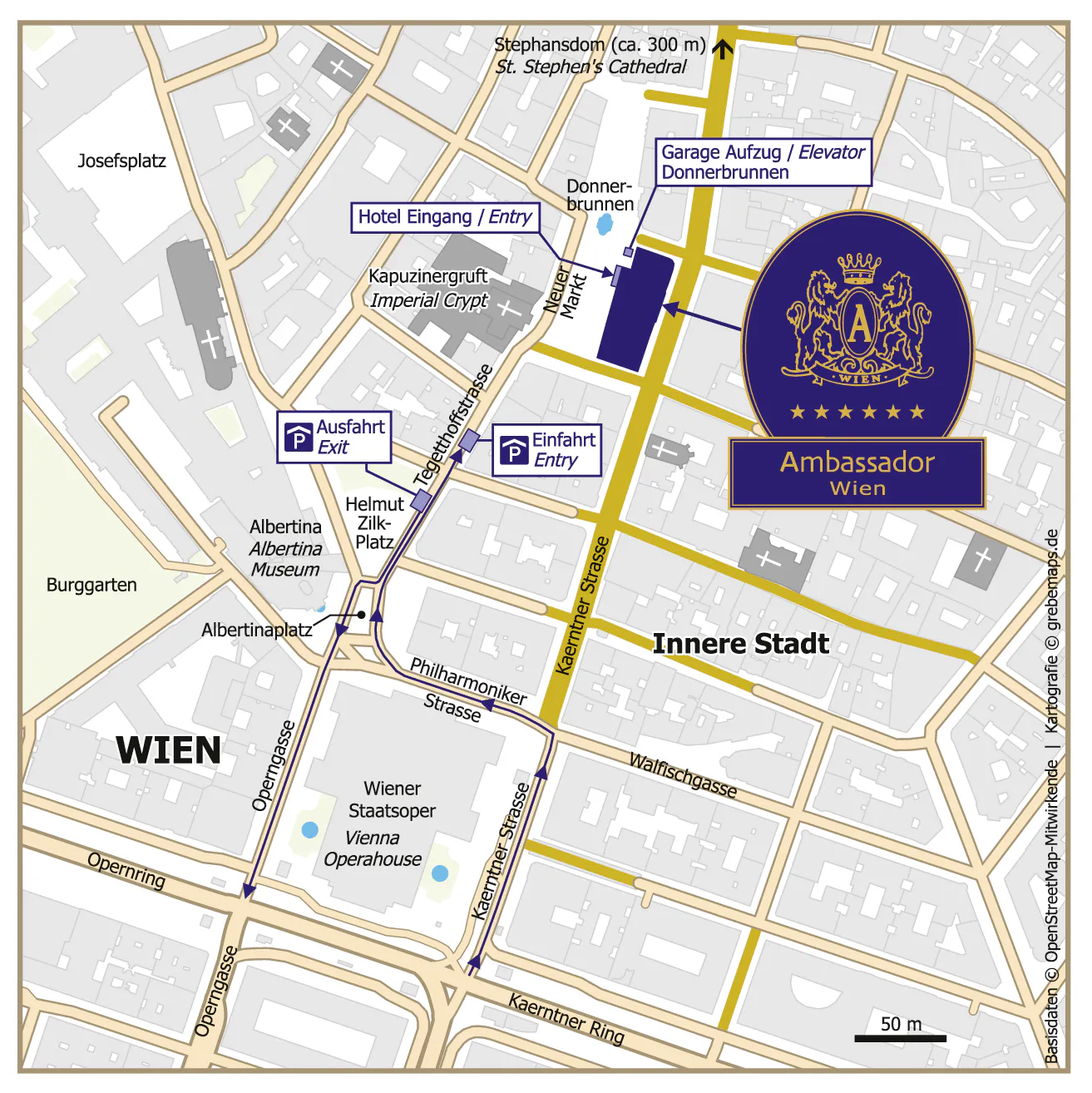 Hotel Ambassador Wien Vienna Tiefgarage Undergroud Car Park Anfahrtskarte Directions Map
