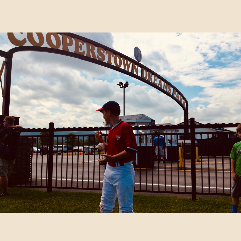 A baseball player at the Cooperstown Dreams park facility.