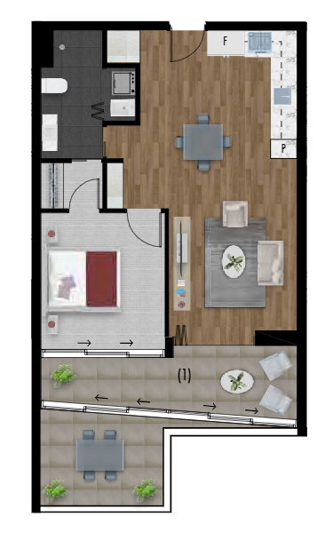 1 bedroom hillside view 69m2