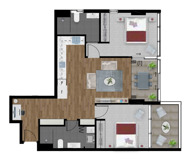 2 bedroom riverside view 82m2