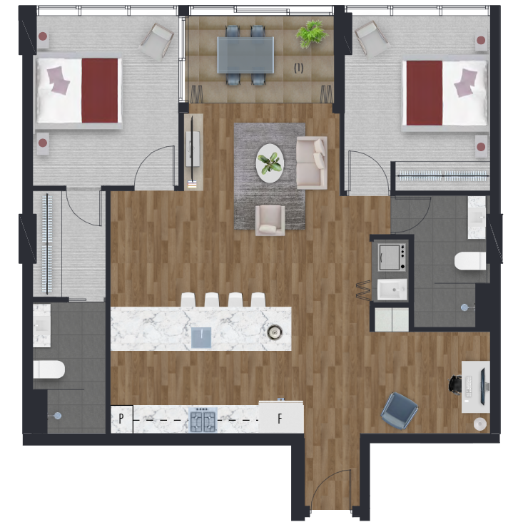 2 bedroom riverside view 87m2