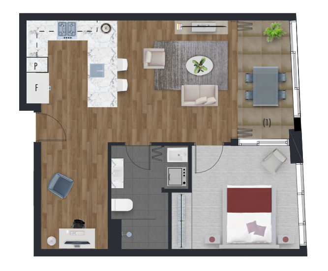 1 bedroom with city view 56m2