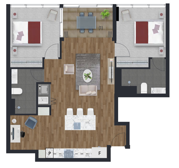 2 bedroom riverside view 77m2