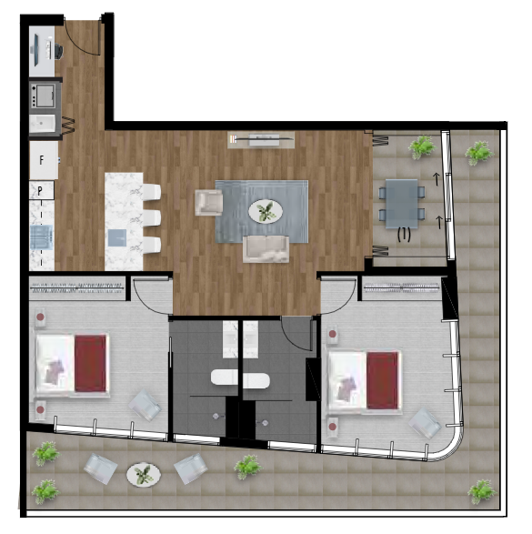 2 bedroom hillside view 108m2