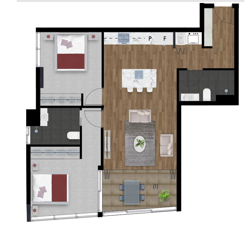 2 bedroom hillside view 76m2