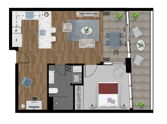 1 bedroom city view 66m2