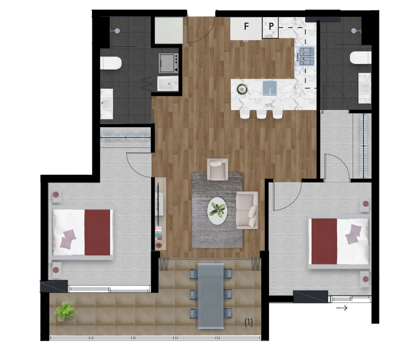 2 bedroom hillside view 79m2