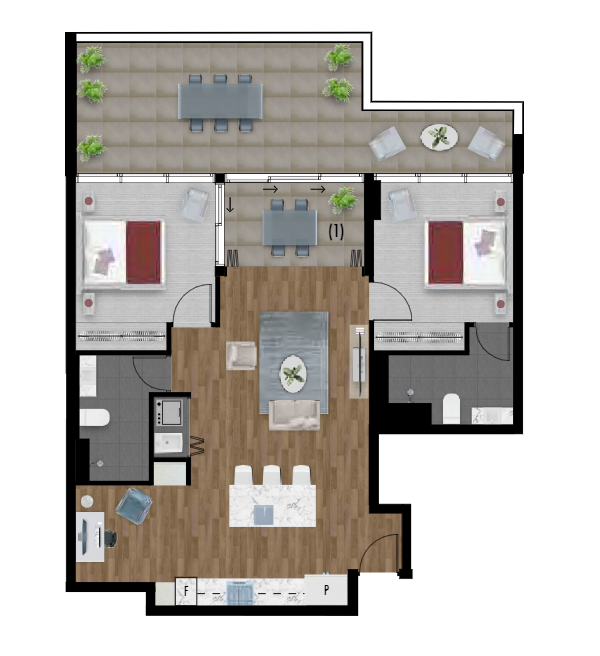 2 bedroom riverside view 102m2