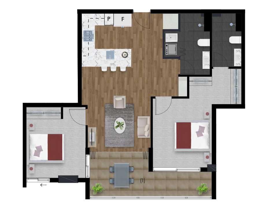 2 bedroom hillside view 81m2