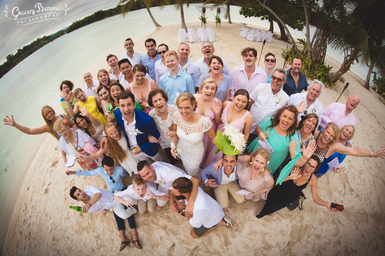 Erakor Island Coconut Beach Group Photo #erakorbeachweddings #weddingceremonyonthebeachsouthpacific #vanuatuislandweddings