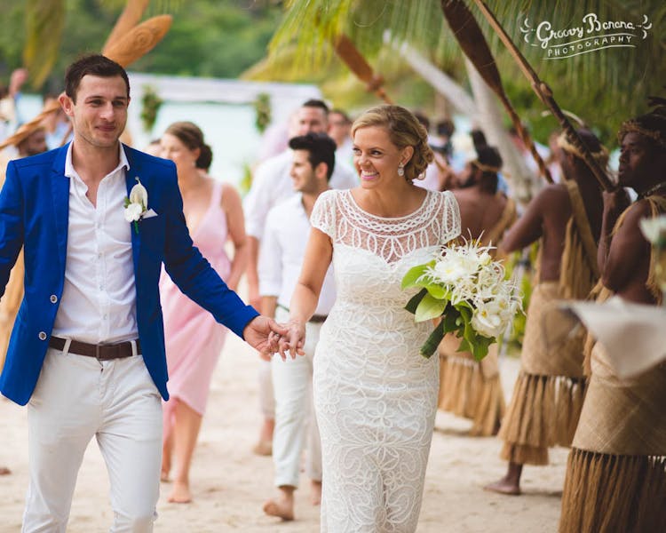 Bride & Groom on Coconut Beach #erakorweddings #weddingceremonyonthebeach #Vanuatutropicalbeachweddings