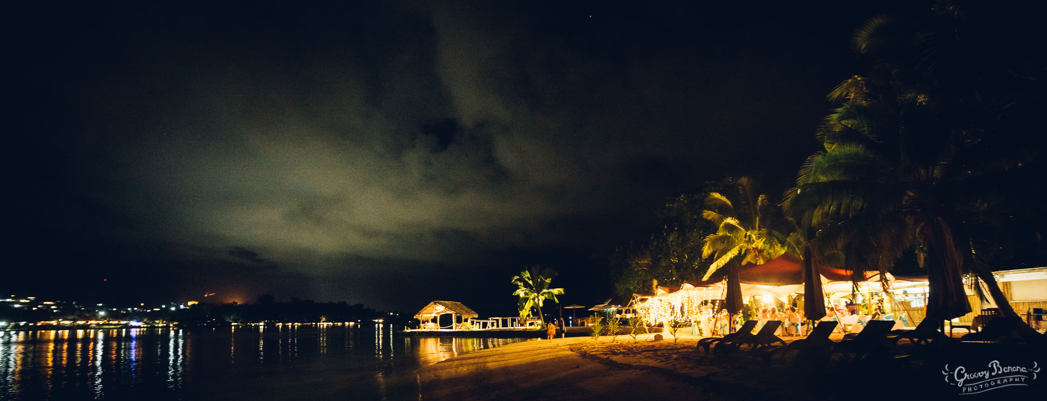 Erakor Island Calypso Beach view by night #erakorbeachweddings #weddingreceptionthebeachsouthpacific