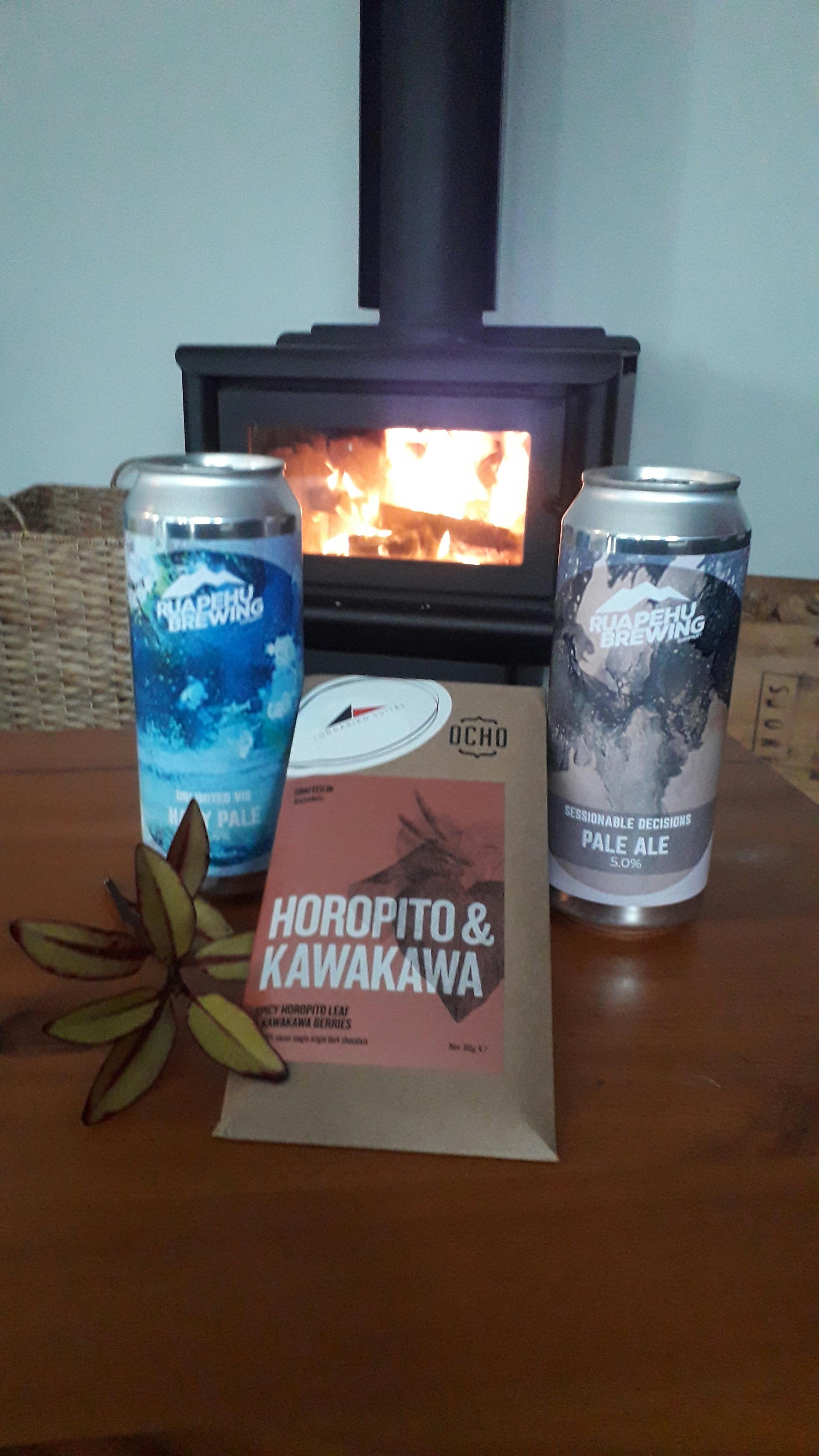 Ruapehu Brewing beers and Ocho Horopito and Kawakawa Chocolate