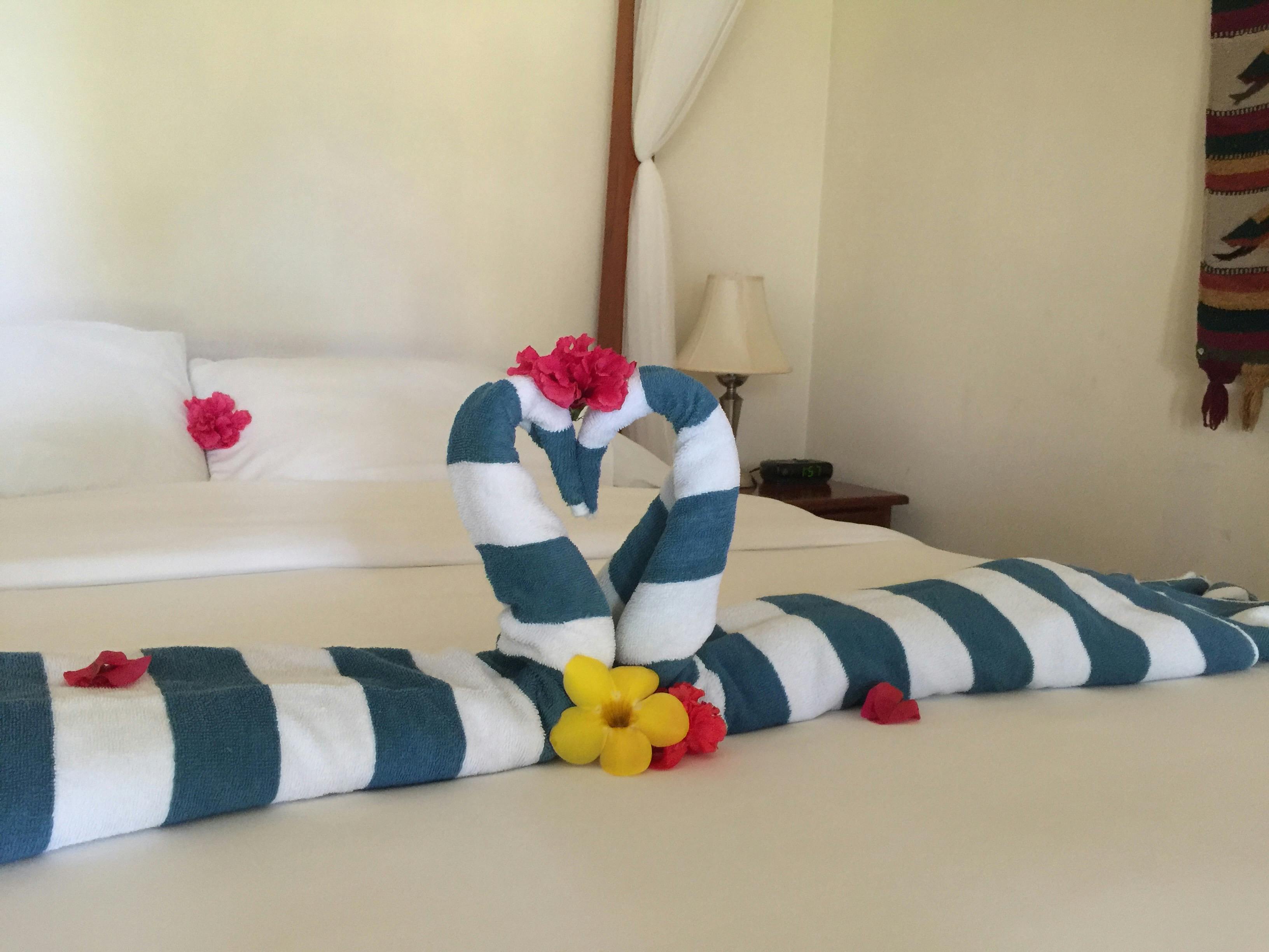 Towel animals on beds
