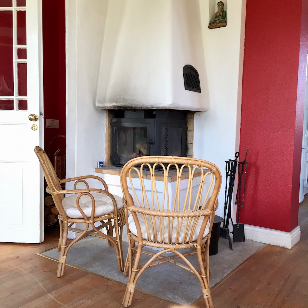 The fireplace in the kitchen snug