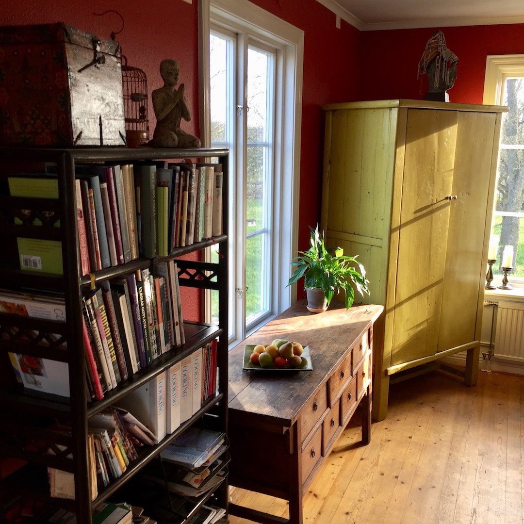 Kitchen area view of antique Chinese cabinet