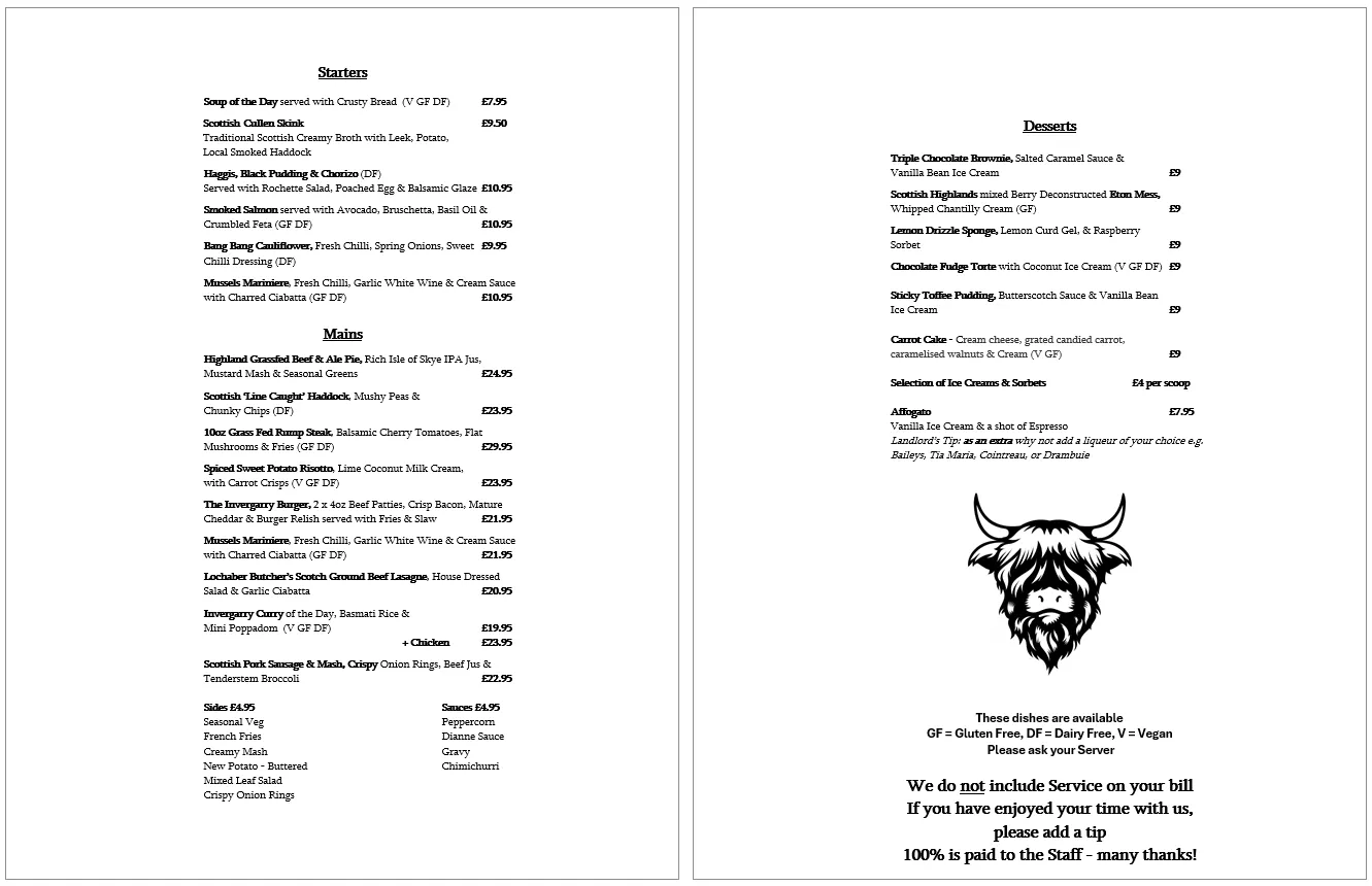 Dinner Menu