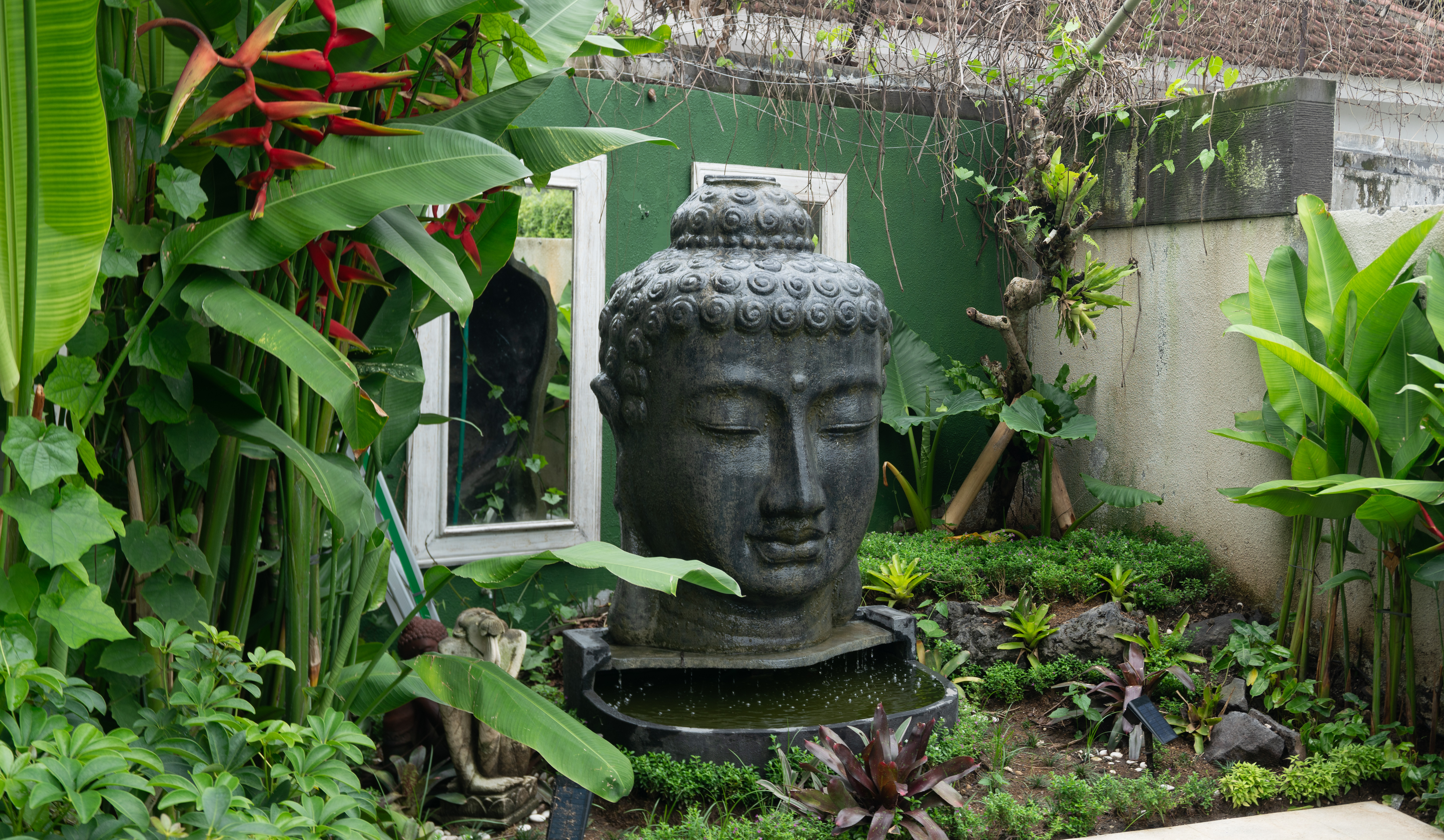 lush pool gardens setting