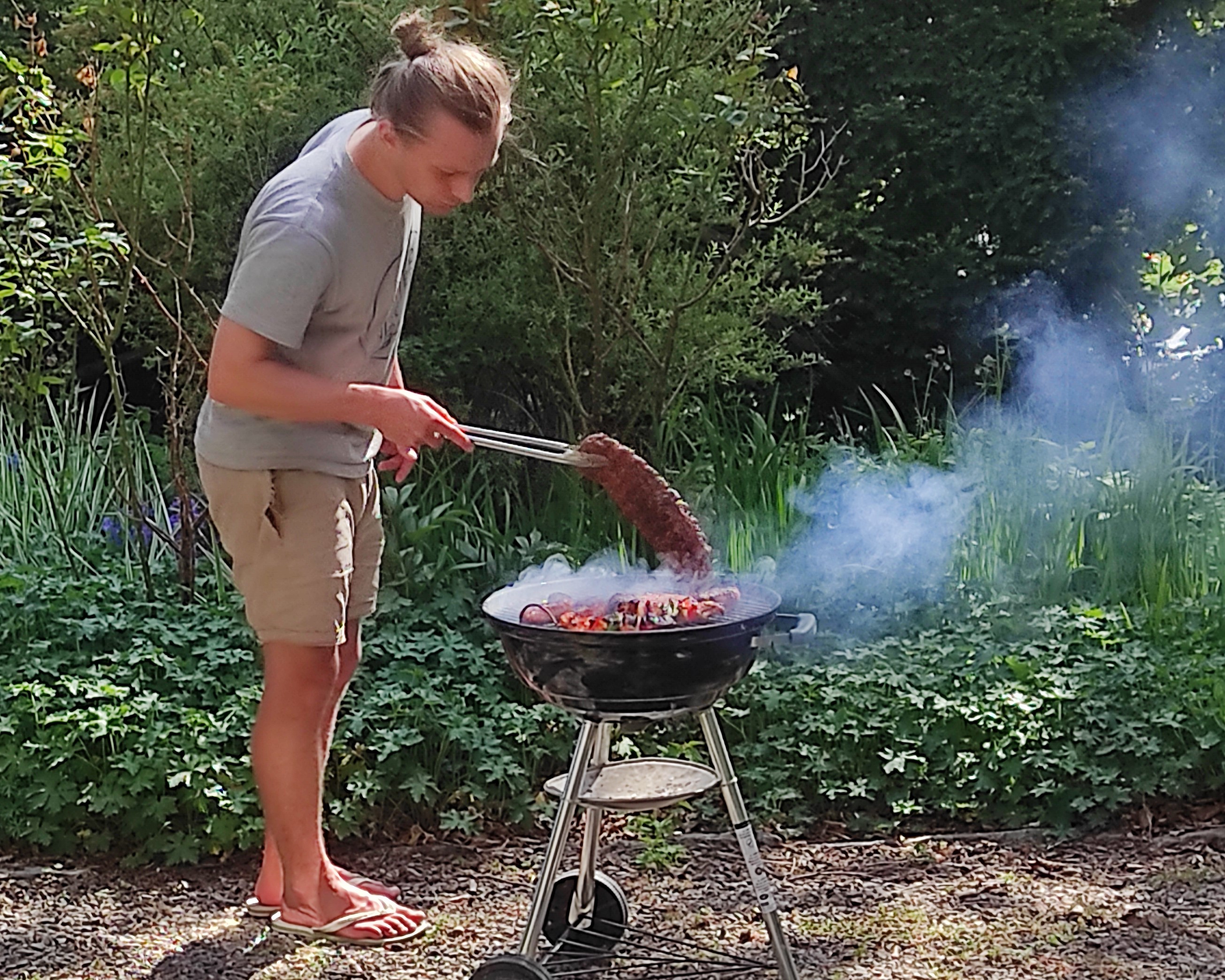 Enjoying a barbecue after a day of biking and hiking outdoors at La Maison Vienvenue