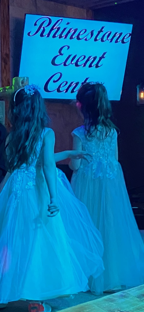 Wedding in the Rhinestone Event Center flower girls at Best Bear Lodge & Campground. Irons, Michigan