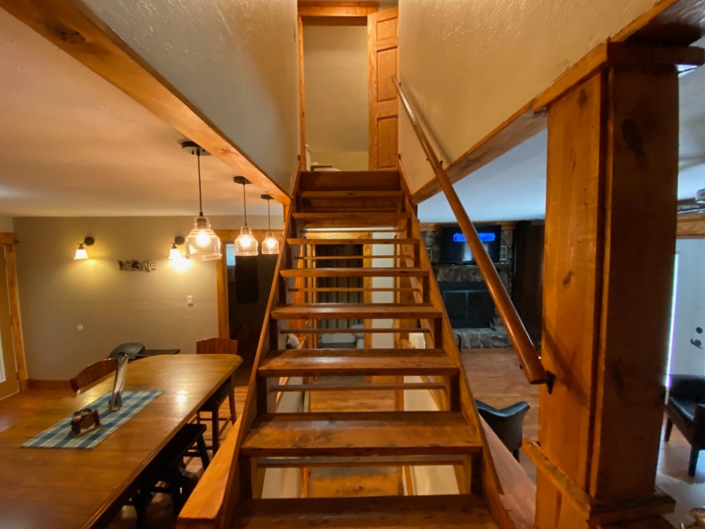 Lincoln Hills Cabin Staircase at Best Bear Lodge & Campground. Irons, Michigan