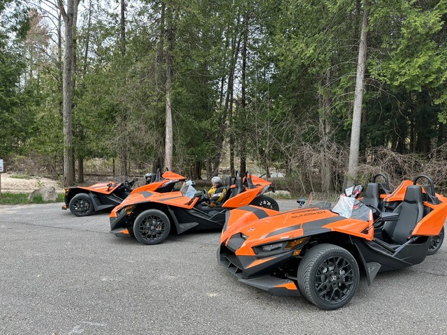 Fleet of Polaris Slingshots available for rent near the Pine River and Silver Creek