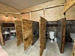Huge handicap accessible Women's Bathroom in the Rhinestone Event Center at Best Bear Lodge & Campground.