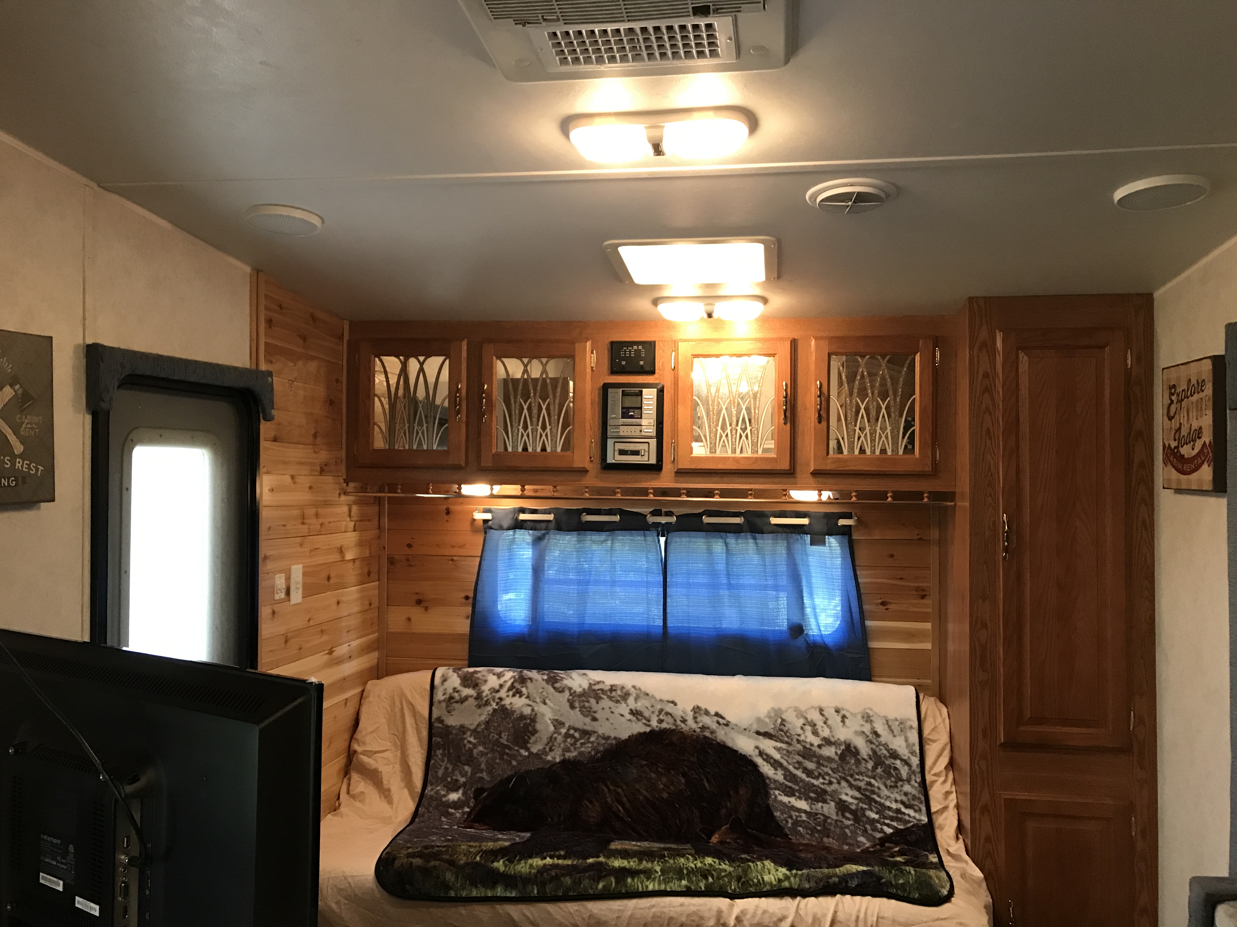 Explore More Destination RV Cabin with futon coach at Best Bear Lodge & Campground