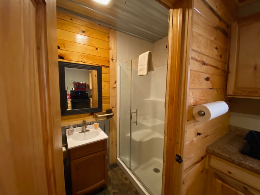 Yonder Cabin Shower at Best Bear Lodge & Campground. Irons, Michigan