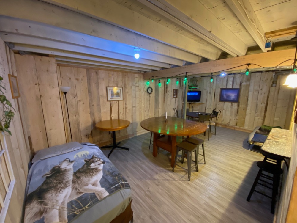 Lincoln Hills Cabin Finished Basement at Best Bear Lodge & Campground. Irons, Michigan