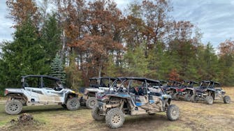 Muddy all-terrain vehicle rental fleet after a day of riding from Best Bear Lodge & Campground on the Tin Cup Trail
