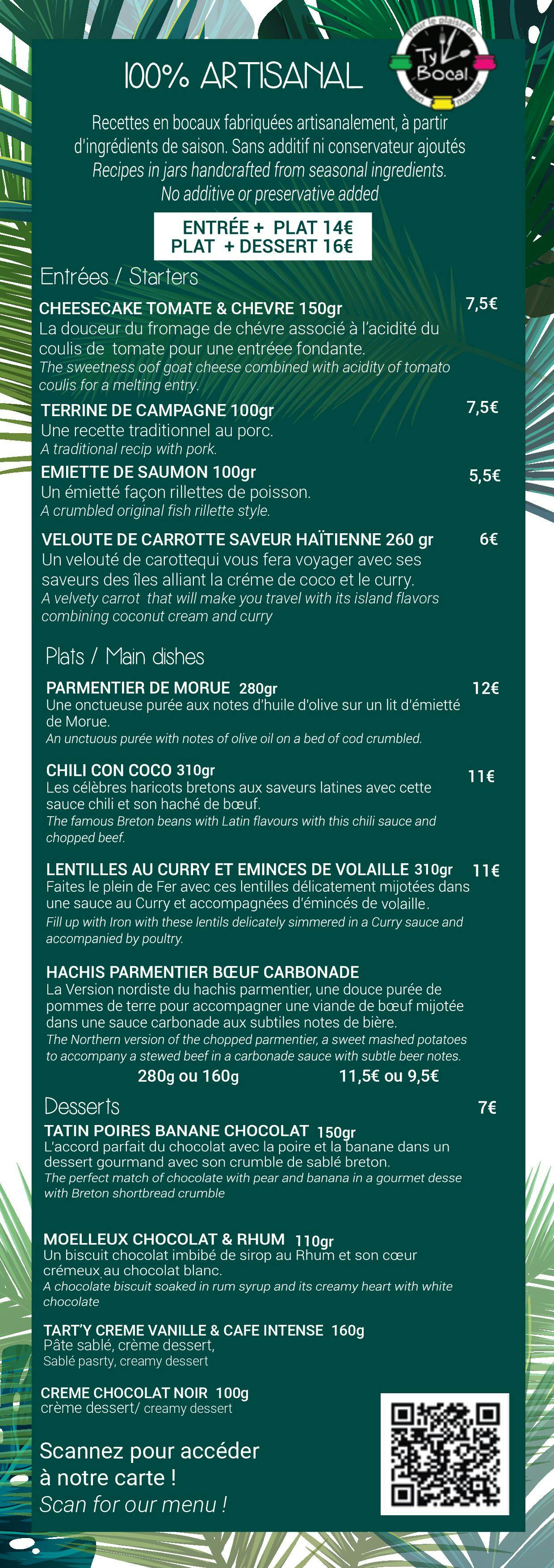 Carte Snacking de l'hôtel Les Mouettes