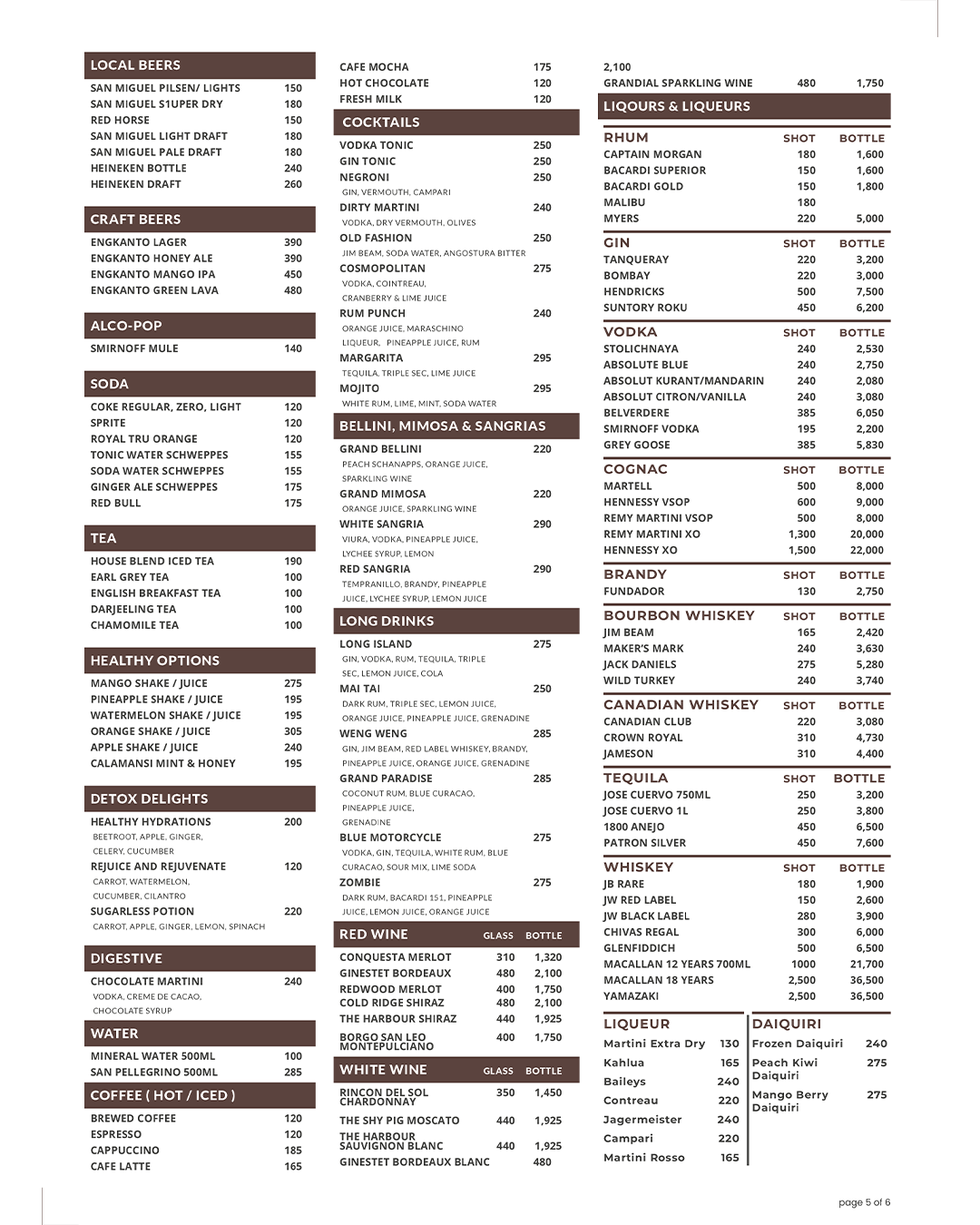Firefly Menu Beverages