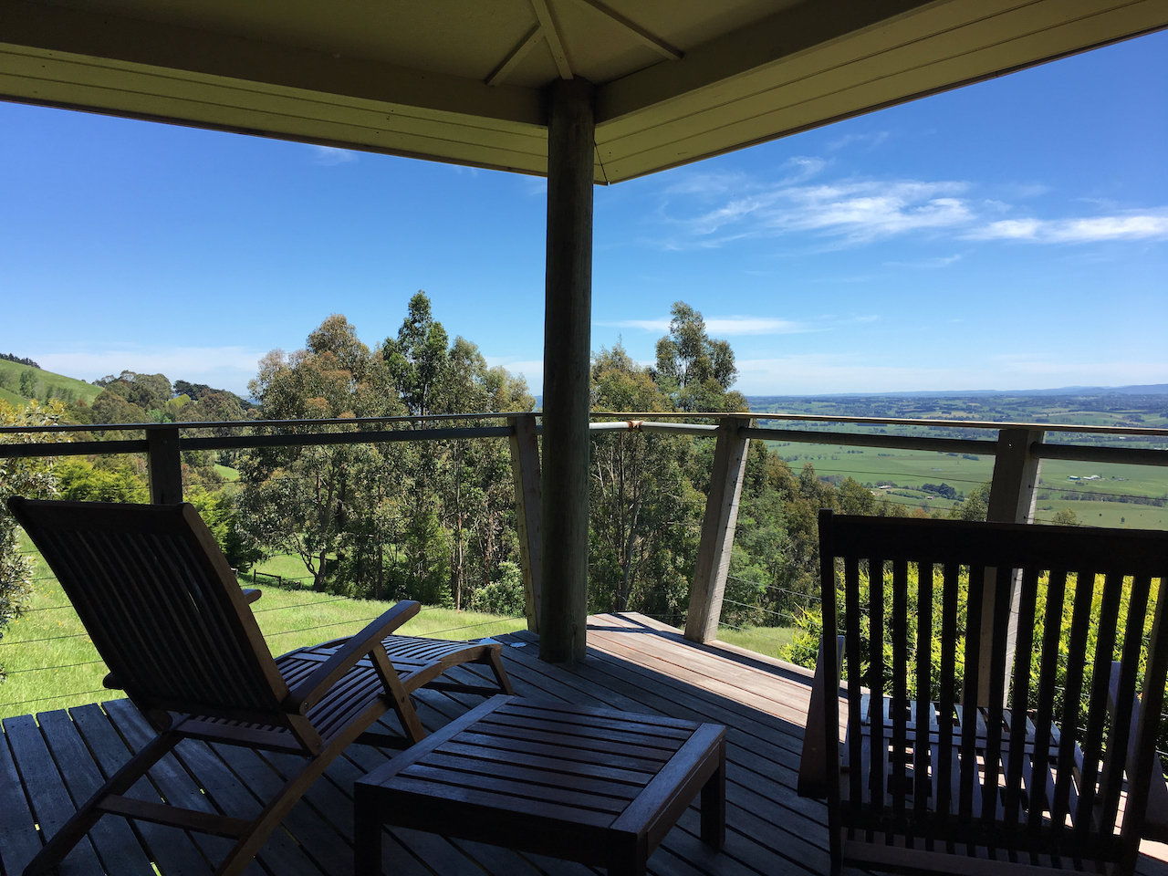 Stunning views year round form the deck at Taronga Cottage in West Gippsland