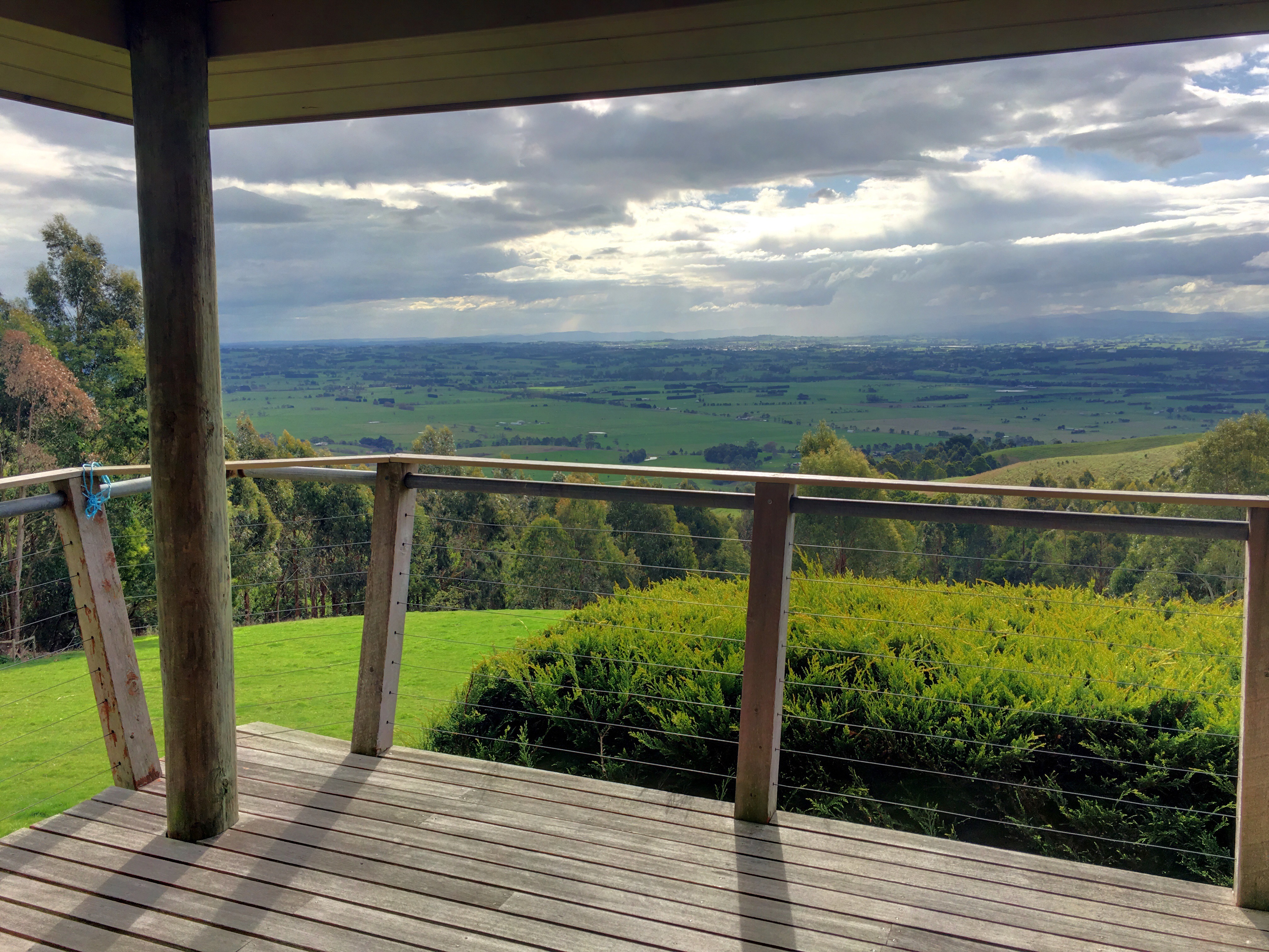 Scenic rural views from the large deck at Taronga cottage Anderley in Gippsland